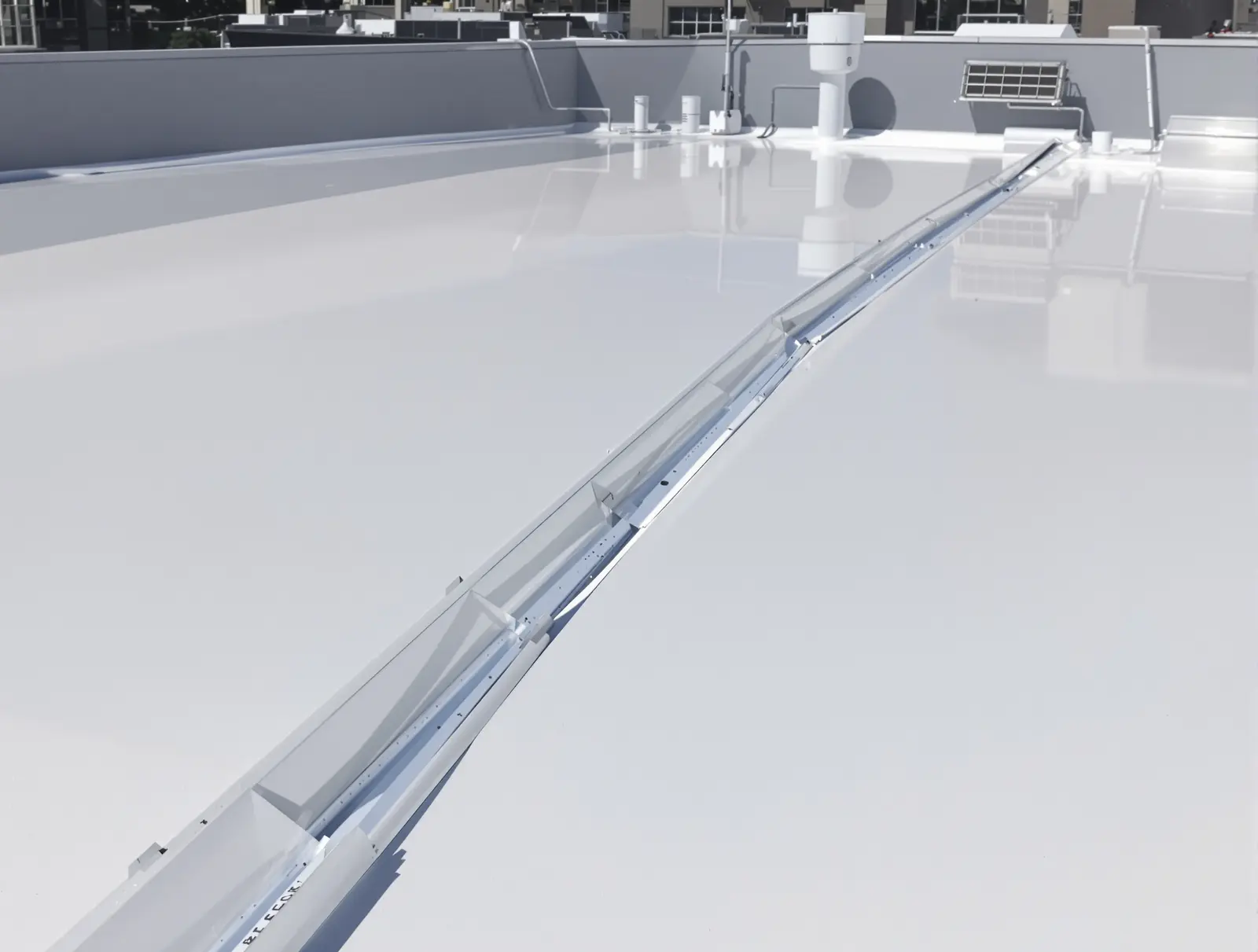 White TPO roofing membrane with heat-welded seam